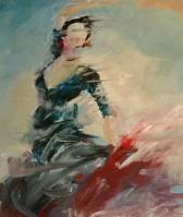 “Flamenco” Acrylic on large tile and framed. SOLD